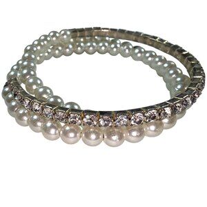 Faux Pearl & Rhinestone memory wire Bracelet Elegant dressy glamour